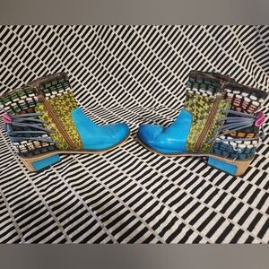 9.5 Cyan/ Deep Turquoise blue leather booties
